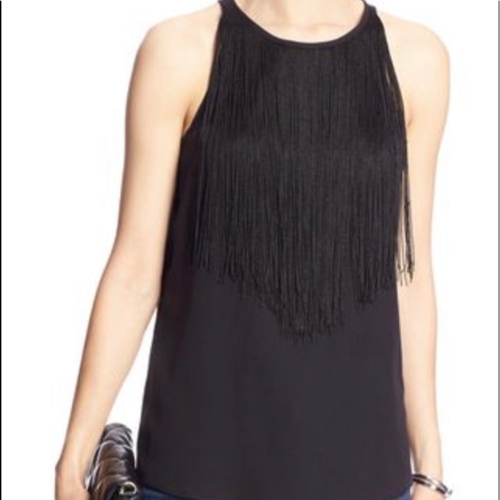 Banana Republic - Black High-Neck Tank w/ fringe